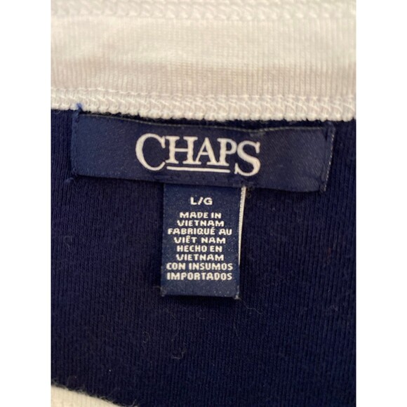 Chaps Blouse Size Large(measures  Med) Top Boat Neck Navy White Lacing on Cuffs - Picture 7 of 10